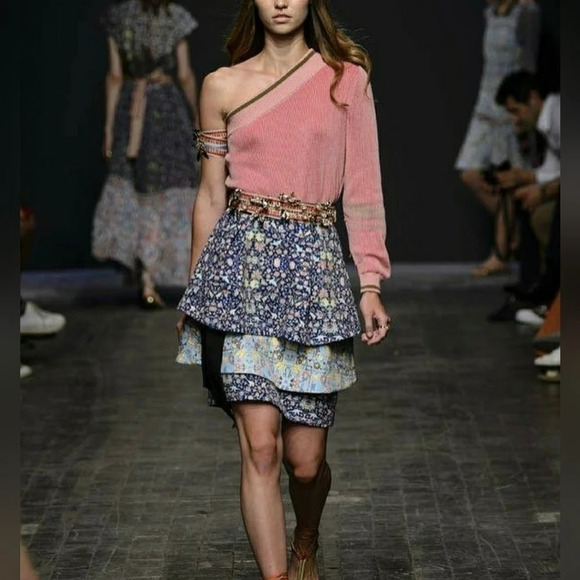 Miahatami 3-Tiered Vibrant Skirt NWT Midi Skirt Designer Floral Luxury Runway - Picture 4 of 17